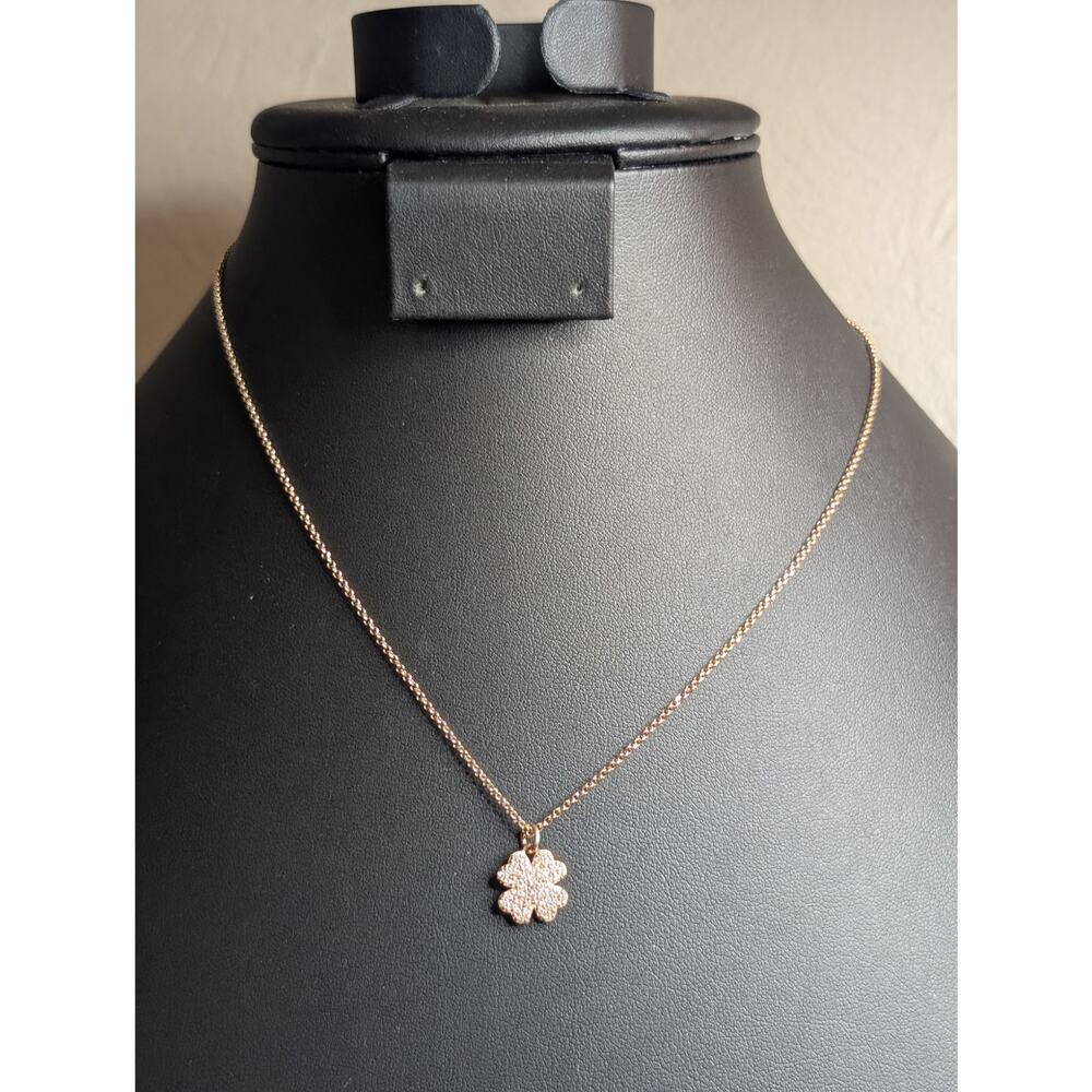 925 Rose Gold Tone Rhinestone Shamrock Pendant 16" Necklace